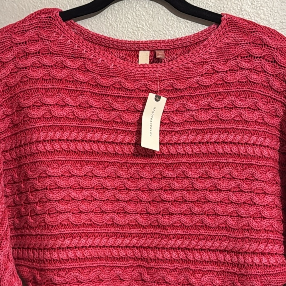 Anthropologie Pilcro Dolman Sleeve Scoop Neck Cable Knit Cropped Sweater - Picture 3 of 5